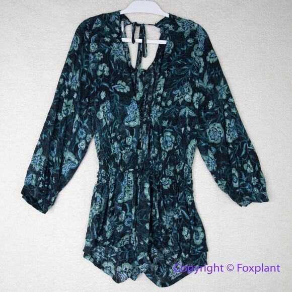 New! Free People Dance ‘Til Dawn Green Black Floral‎ Romper, size S - Picture 4 of 14